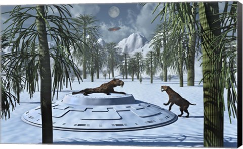 Framed Sabre-Tooth Tigers and UFO&#39;s Print