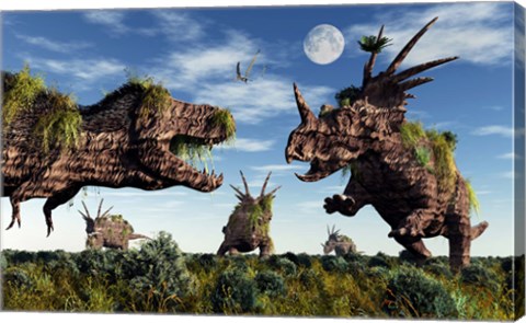 Framed Styracosaurus and Tyrannosaurus Rex Print