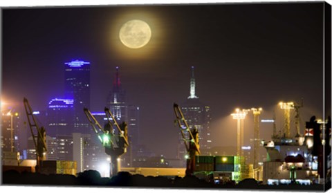 Framed Moonrise over Melbourne, Australia Print