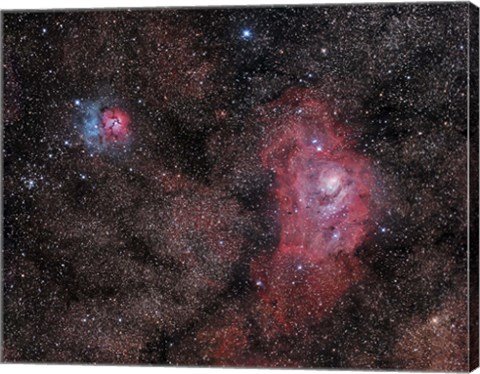 Framed Lagoon Nebula and Trifid Nebula in Sagittarius Print