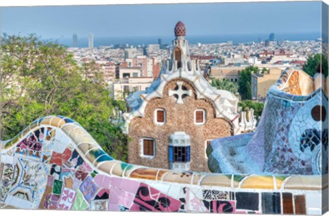 Framed Park Guell Terrace, Barcelona, Spain Print