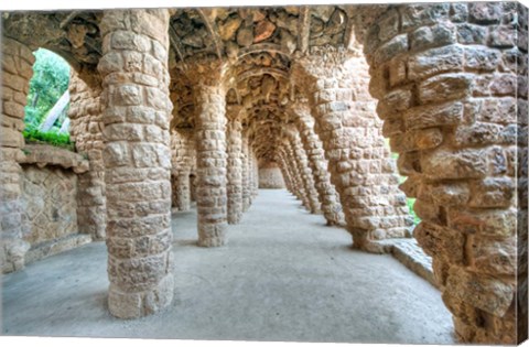 Framed Park Guell Colonnaded Footpath, Barcelona, Spain Print