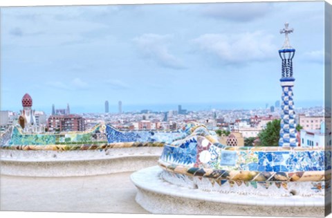 Framed Park Guell Terrace, Barcelona, Spain Print