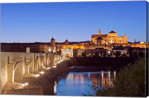 Framed Roman Bridge, Catedral Mosque of Cordoba, Cordoba, Andalucia, Spain Print