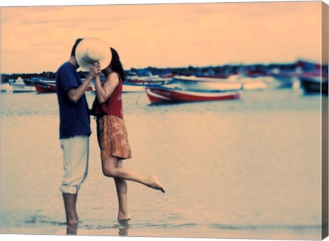 Framed Kissing Couple at Playa de las Teresitas, Tenerife, Canary Islands, Spain Print