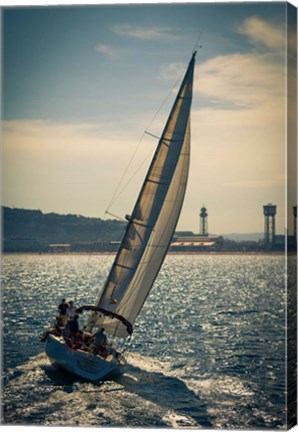 Framed Spain, Barcelona Sailboat on the Balearic Sea just off the Coast Print