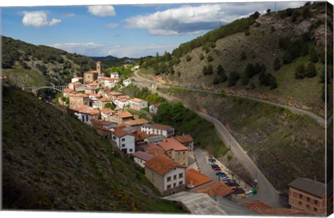 Framed Ortigosa village, Sierra de Camero Nuevo Mountains, La Rioja, Spain Print