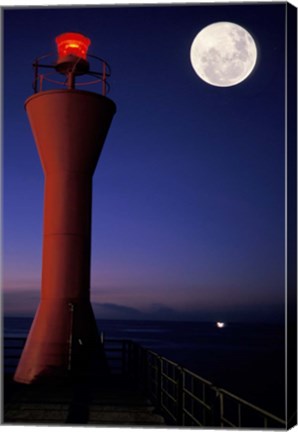 Framed Spain, Teneriffe, Santa Cruz, Lighthouse, full moon Print