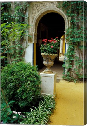 Framed Planter and Arched Entrance to Garden in Casa de Pilatos Palace, Sevilla, Spain Print