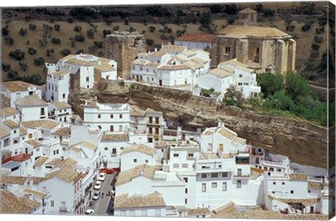 Framed Whitewashed Village with Houses in Cave-like Overhangs, Sentenil, Spain Print