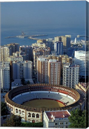 Framed View of Plaza de Toros and Cruise Ship in Harbor, Malaga, Spain Print