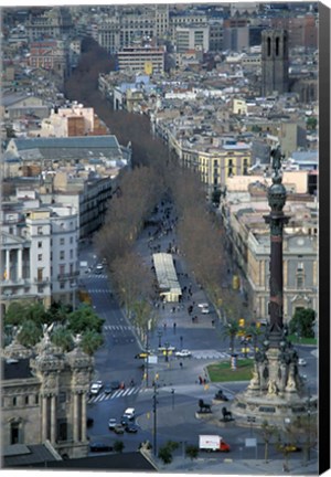 Framed Christopher Columbus Statue on La Rambla, Barcelona, Spain Print