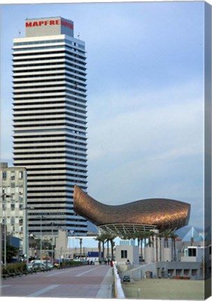 Framed Olympic Port with Metal Mesh Fish by Frank O Gehry, Barcelona, Spain Print