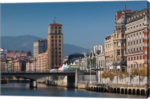 Framed Riverfront Buildings, Bilbao, Spain Print