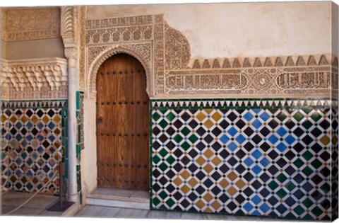 Framed Spain, Andalusia, Alhambra Ornate door and tile of Nazrid Palace Print