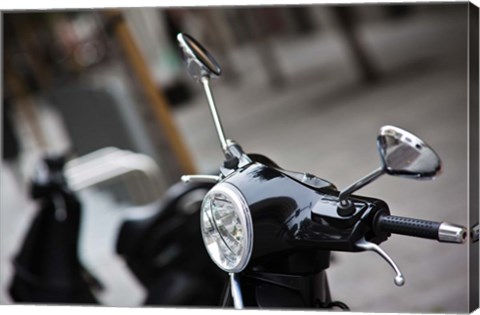 Framed Black Vespa, Madrid, Spain Print