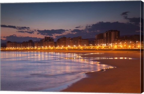 Framed Buildings On Playa de San Lorenzo Beach, Gijon, Spain Print