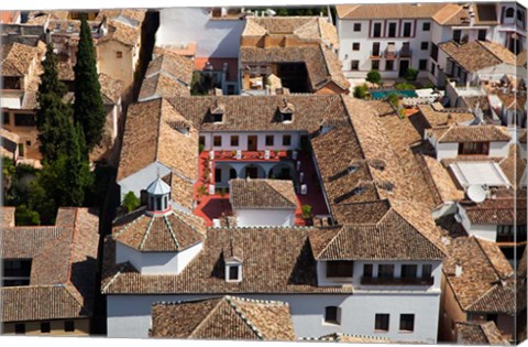 Framed Rooftops of the town of Granada seen from the Alhambra, Spain Print