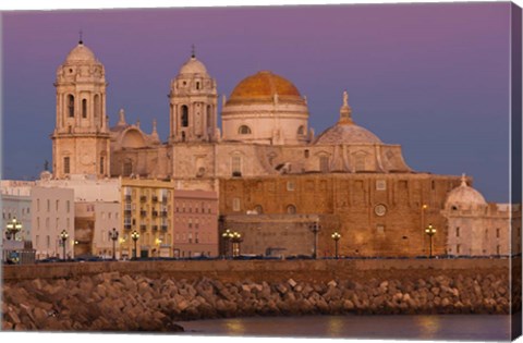 Framed Spain, Cadiz, Cathedral, Dusk Print