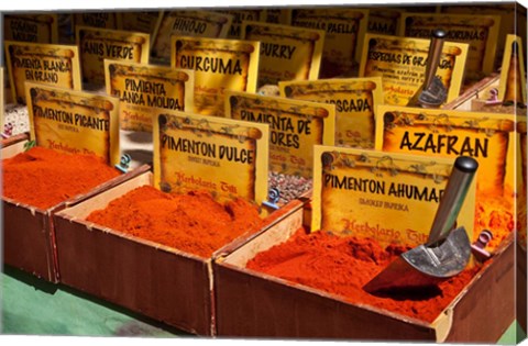 Framed Spain, Granada Spices for sale at an outdoor market in Granada Print