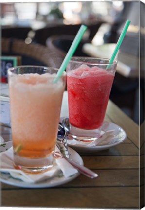 Framed Spain, Madrid Fresh granita served in a sidewalk caf? Print