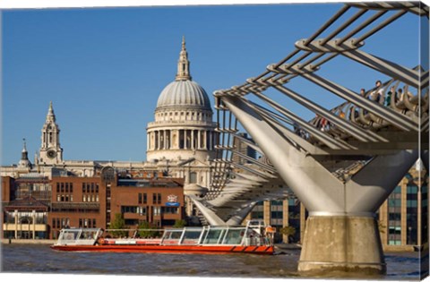 Framed Millennium Bridge, St Pauls Cathedral, London, England Print