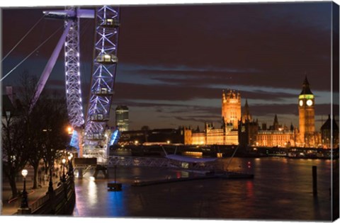 Framed Houses of Parliament and London Eye, London, England Print