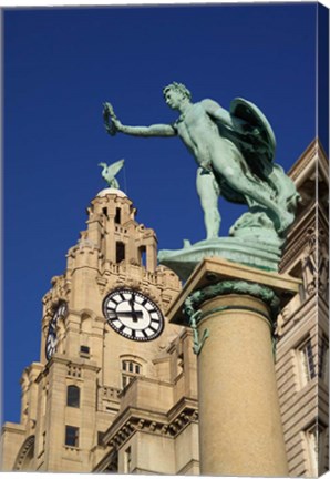 Framed Liver Building and Statue, Liverpool, Merseyside, England Print