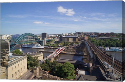 Framed View Over the Tyne Bridges, Newcastle on Tyne, Tyne and Wear, England Print