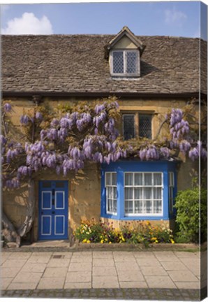 Framed Wisteria Covered Cottage, Broadway, Cotswolds, England Print