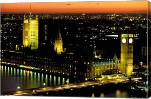 Framed Big Ben and the Houses of Parliament at Dusk, London, England Print