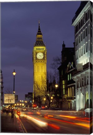 Framed Big Ben at night with traffic, London, England Print