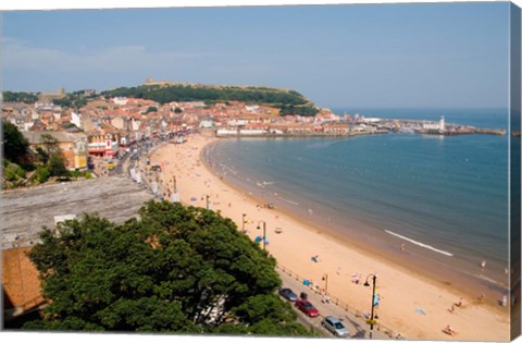 Framed Aerial of Beach, Scarborough, North Yorkshire, England Print