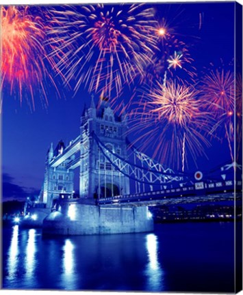 Framed Fireworks over the Tower Bridge, London, Great Britain, UK Print