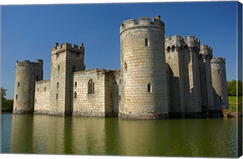 Framed Bodiam Castle (1385), reflected in moat, East Sussex, England Print