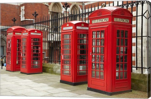 Framed Phone boxes, Royal Courts of Justice, London, England Print