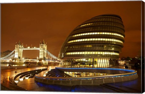 Framed Tower Bridge, City Hall, London, England Print