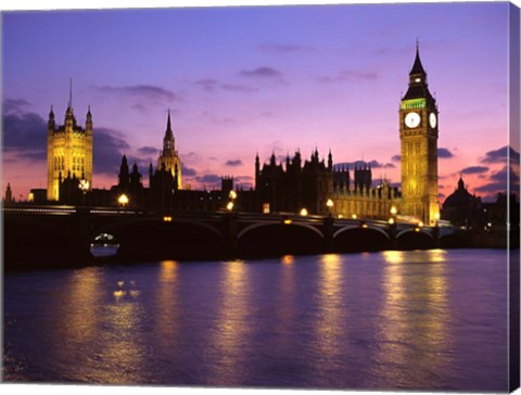 Framed Big Ben, Houses of Parliament and the River Thames at Dusk, London, England Print