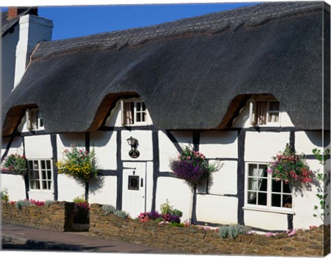 Framed Thatched Cottage, Warwickshire, England Print