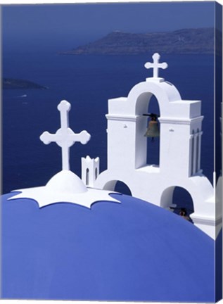 Framed Dome and Crosses of Greek Church, Santorini, Greece Print