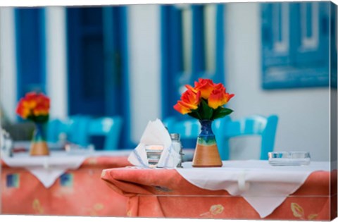 Framed Cafe Table, Kokkari, Samos, Aegean Islands, Greece Print