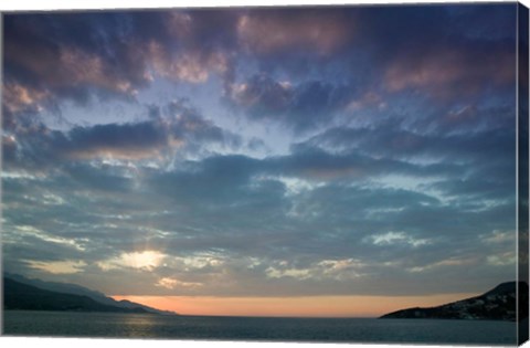 Framed Greece, Aegean Islands, Samos, Vathy Bay Sunset Print