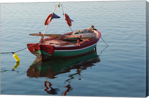 Framed Harbor Fishing Boat, Lesvos, Mytilini, Aegean Islands, Greece Print