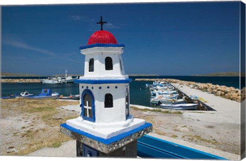 Framed Miniature Fishing Harbor Chapel, Sigri, Lesvos, Mithymna, Northeastern Aegean Islands, Greece Print