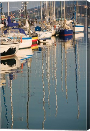 Framed Sailboat Reflections, Southern Harbor, Lesvos, Mithymna, Northeastern Aegean Islands, Greece Print