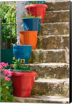 Framed Staircase with Flower Planters, Fiskardo, Kefalonia, Ionian Islands, Greece Print