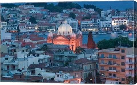 Framed Waterfront View of Southern Harbor and Agios Therapon Church, Lesvos, Mytilini, Aegean Islands, Greece Print