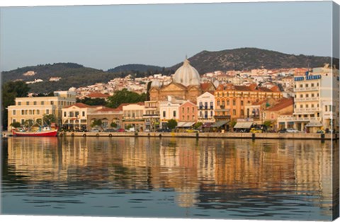 Framed Waterfront View of Southern Harbor, Lesvos, Mithymna, Northeastern Aegean Islands, Greece Print