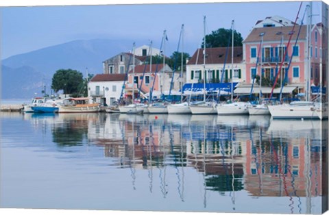 Framed Yacht Harbor, Fiskardo, Kefalonia, Ionian Islands, Greece Print