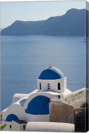 Framed Blue church dome, Oia, Santorini, Greece Print